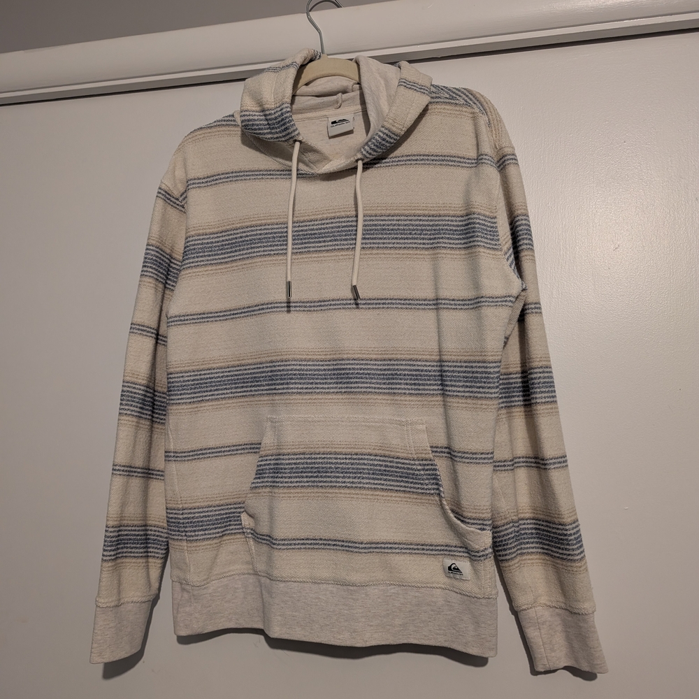 Quiksilver Cream and Gray Striped Sweater